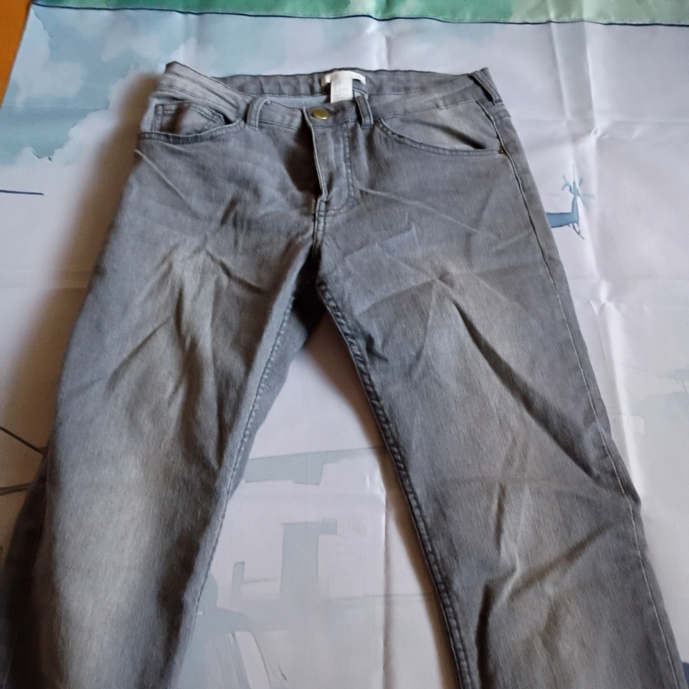 H&M High-Rise Skinny Gray Denim Jeans 5-Pocket Button Zip Solid Light Wash 6 - Picture 4 of 11